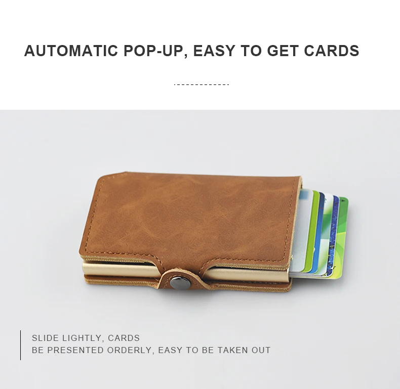 Retro leather fashion push card id card men's slim wallet easy to carry