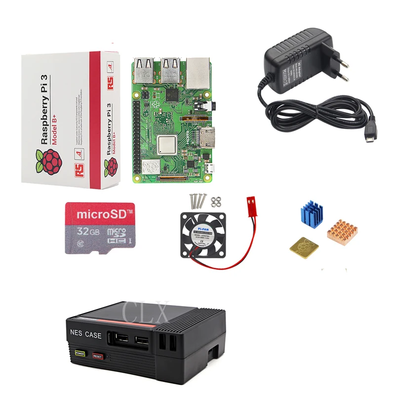 

Raspberry Pi 3 NESPi Case+Raspberry Pi 3B+plus+Fan+5V 3A Power+heatsink +HDMI+32GB card+Acrylic case free shipping