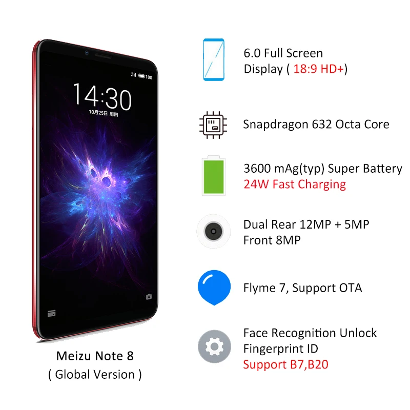 Новинка 2018 оригинал Meizu Note 8 4G LTE 4 ГБ 64 мобильный телефон Snapdragon 632 четыре ядра 6 0 - Фото №1