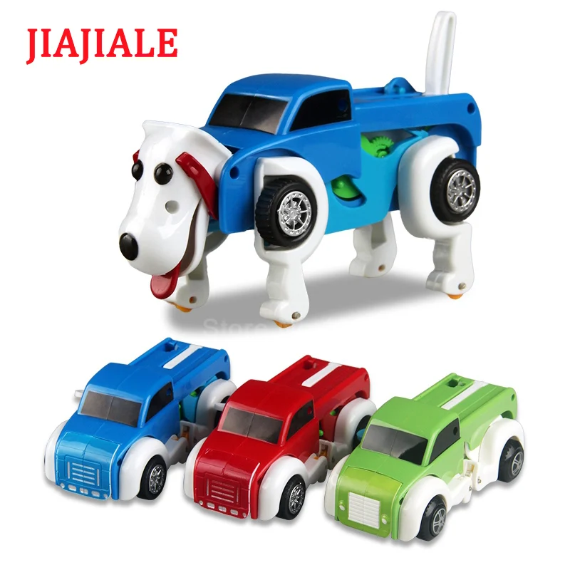 

4 Colors Windup Automatic transform Dog Deformation Clockwork Car Vehicle Wind-up Toys For Children Wind Up Christmas Kids Gifts