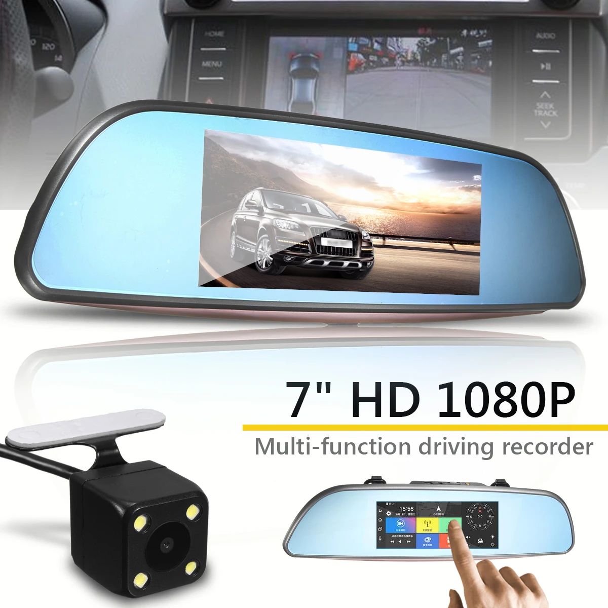 

7 Inch 3G 1080P HD Dual Lens Car DVR Front Rear Camera Wifi GPS for Touch Screen Video Good Quality