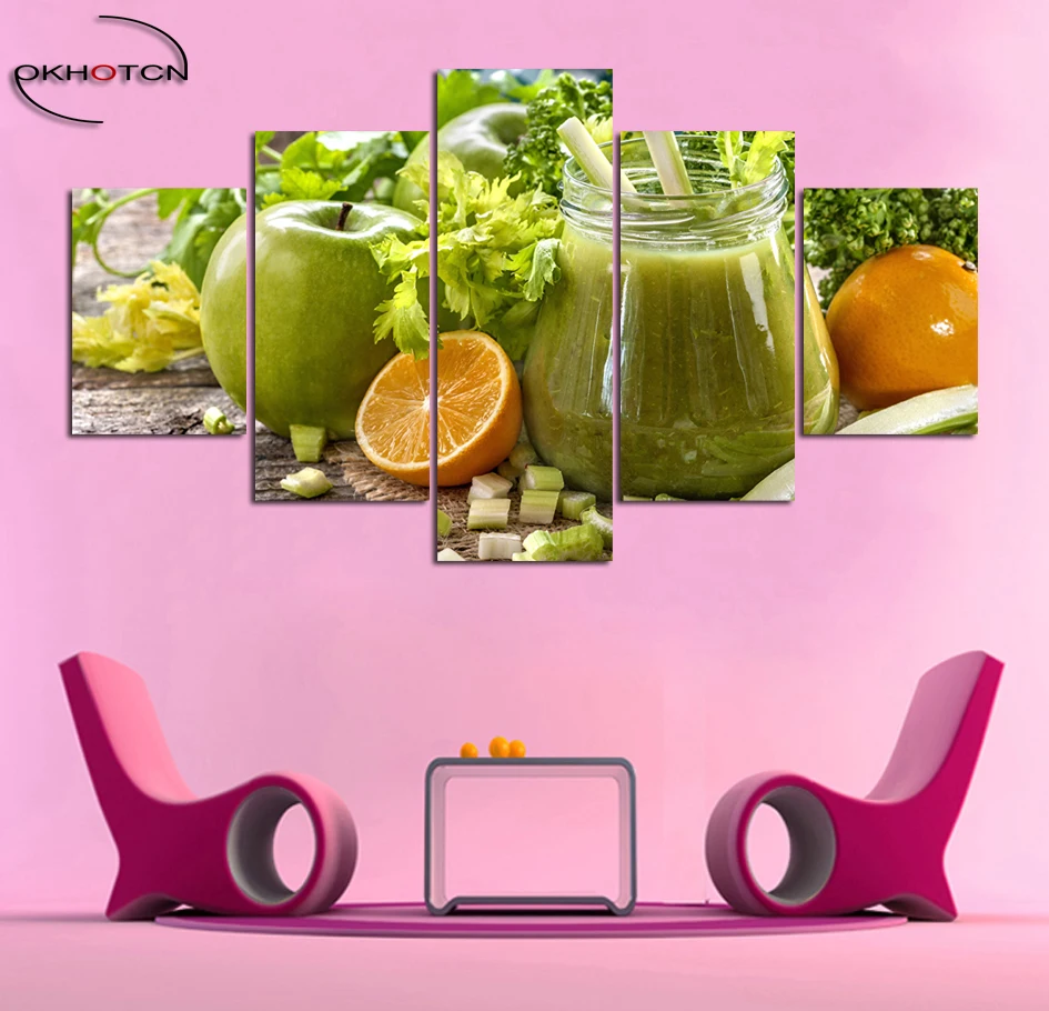 

Mixed Juice Orange Apple Vegetables 5 Pieces/Set Painting Unframed Pictures Modular Prints Poster Living Room Decor