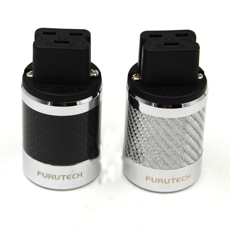 Pair Carbon Fiber Rhodium Plated SCHUKO EU Power Plug IEC