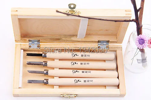 4Pcs Woodpecker Dry Hand Wood Carving Tools Chip Detail Chisel set Knives tool