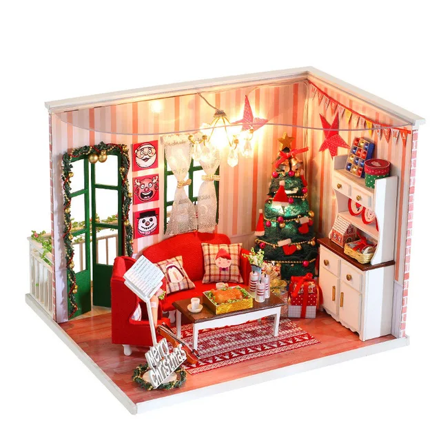 diy dollhouse assemble wooden house model miniature christmas eve diy dollhouse assemble wooden house model miniature christmas eve dollhouse furniture bear kits kids children xmas