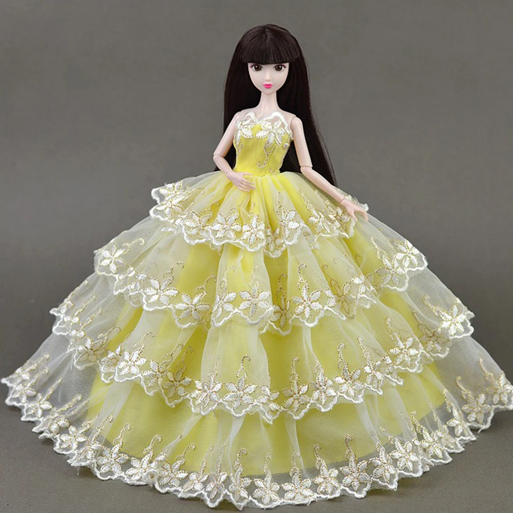 Stylish 4-Layers Lace Wedding Dress Clothes for Baribe for DOD SD DD 1/6 BJD Ball Jointed Doll Dress Up