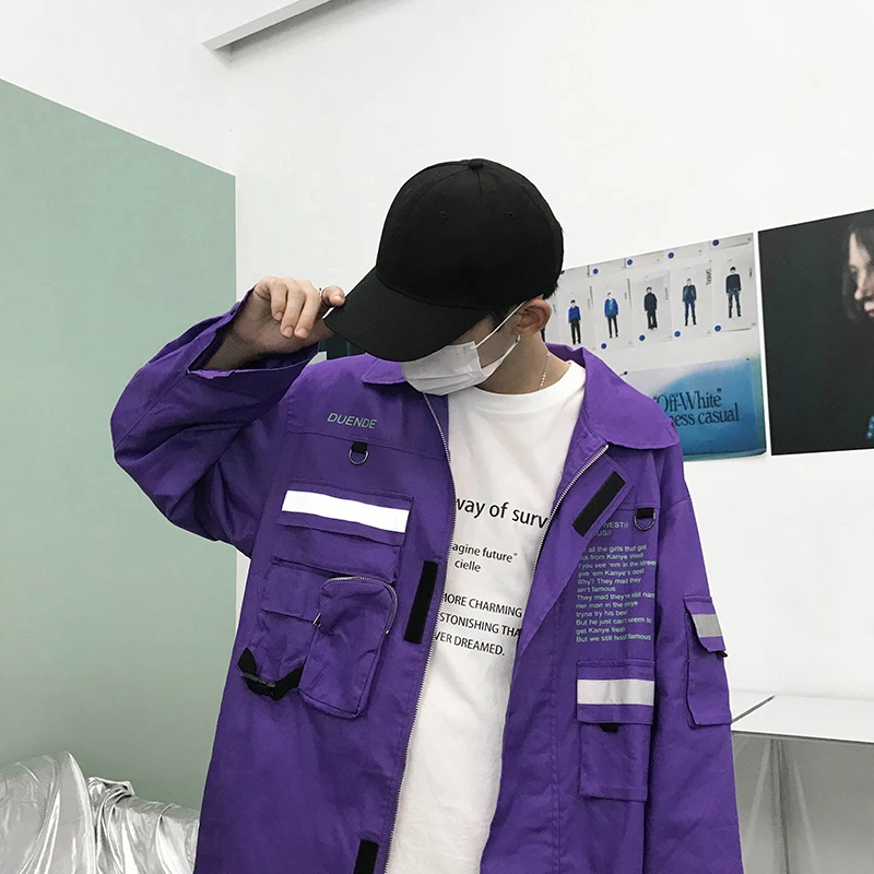  Street Jackets Hip Hop Erkek Mont Patchwork Punk Rock Men Coat Big Size   (15)