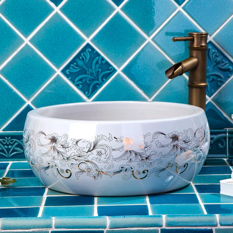 Europe style chinese wash basin Jingdezhen Art Counter Top ceramic basin sink ceramic washing
