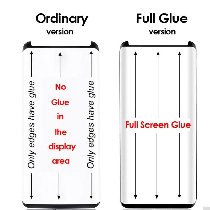 5D Curved Full Glue Adhesive Tempered Glass for Samsung s9 plus s8 Completely glued Glass Film for Galaxy note8 Screen Protector