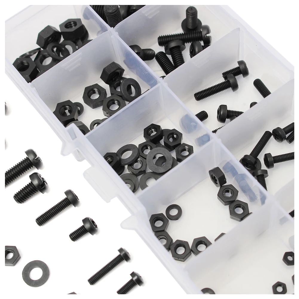 

Hot Sale 150Pcs M2 M2.5 M3 M4 M5 Nylon Hex Screw Bolt Nut Standoff Assortment Spacer Kit Black