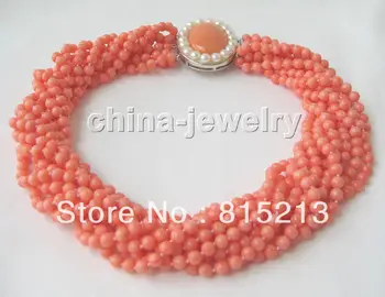 

ddh0059 Beautiful 17" 10row 5mm natural pink coral necklace 28% Discount A0510 Chains Bridal Jewelry momen