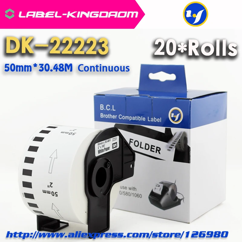20 Рулонов Совместимый DK-22223 этикетка 50 мм* 30,48 м непрерывный совместимый с brother принтер QL-570 QL-700 все поставляются с пластиковым держателем