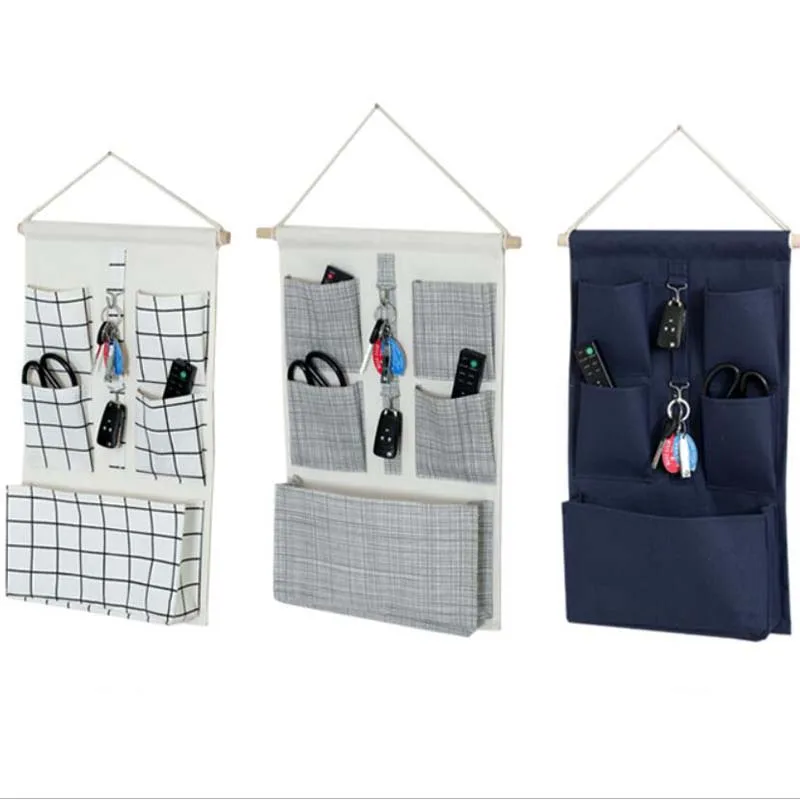 

5 Pockets Canvas Wall Hanging Storage Bags Foldable Rack Door Pouch Bedroom Storage Holder Cosmetic Keys Hanging Organizer Bolsa