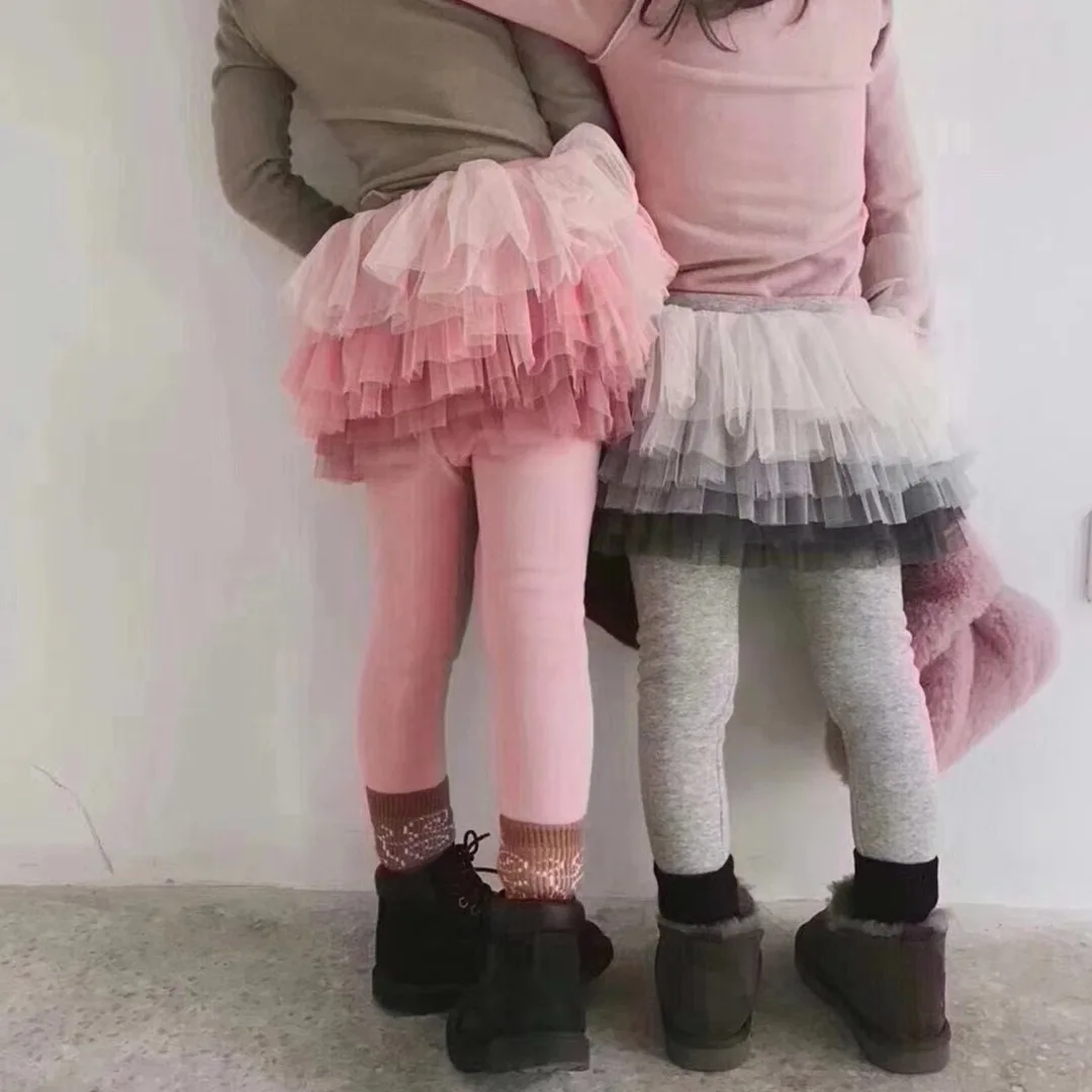 Autumn Girls Thin Gradient Cotton Girl Legging Skirt-pants Fashion Mesh Ball Gown Spring Children Girls Skirts 1-5Yrs