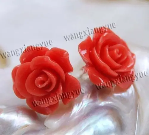 

15mm Red Jpn Se Corl Crved Flower Errings Silver Stud