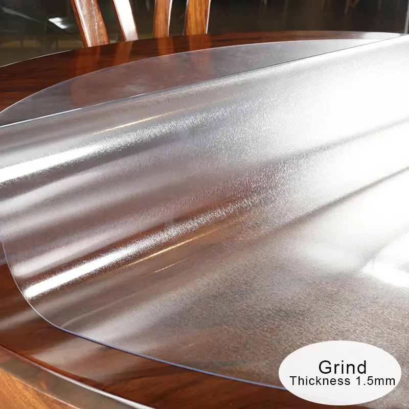 PVC Tablecloth Table Cover Round Desk Soft Glass Waterproof Oilproof Kitchen Dining Room Home Round Table cloth 60-90cm 1.5mm