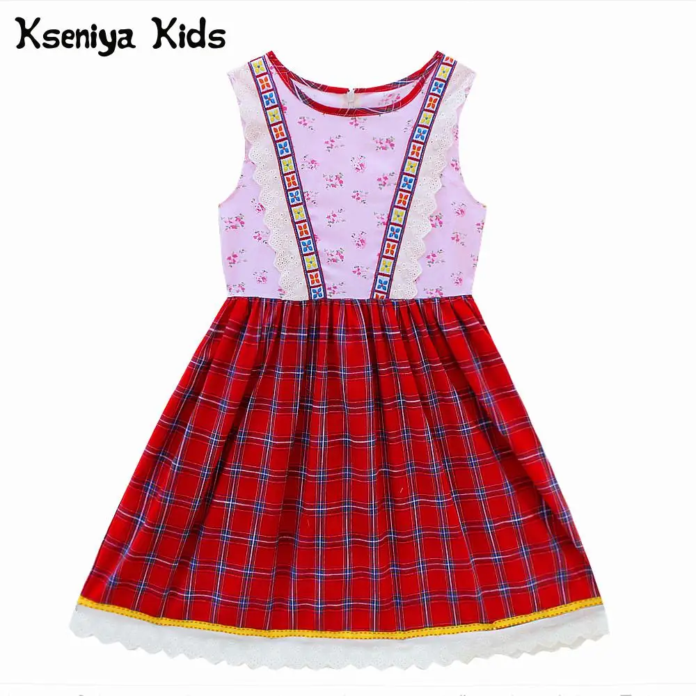 

Kseniya Kids Flower Lace Cotton Girls Dress Party Wedding Plaid England Style Kids Dresses For Girls Baby Girl Clothes Dress