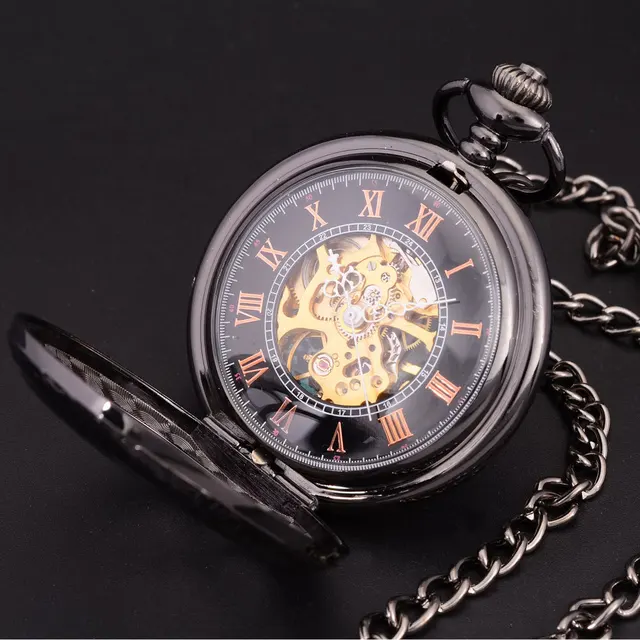 Steampunk Skeleton Dial Black Case Male Relogio De Bolso Retro Roman Numerals Ch Steampunk Skeleton Dial Black Case Male Relogio De Bolso Retro Roman Numerals Ch