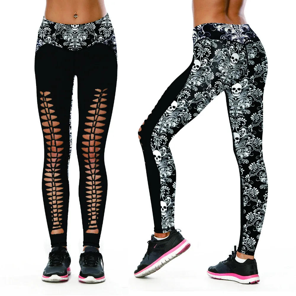 Buy Skull 3D Printed Fitness Legging Sexy Hollow Out
