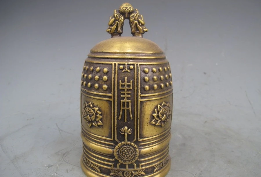 

Tibet Pure Copper Brass Dragon lotus flower Buddhism Temple bell Statue a 0518