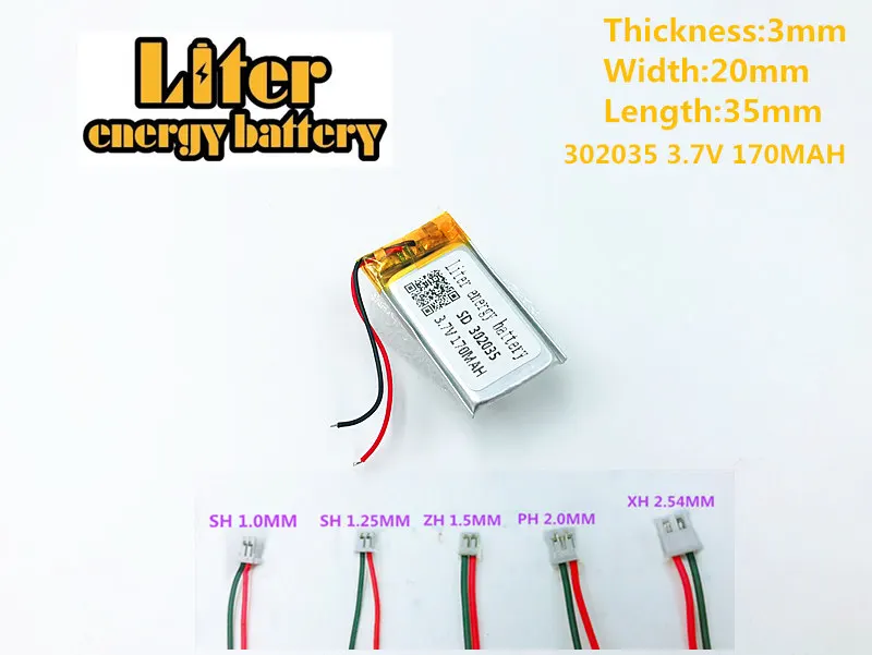 3,7 в 170 мАч 302035 литий-полимерный литий-ионный аккумулятор для 302035 штепсельной вилки Mp3 MP4 MP5 gps литий-полимерный аккумулятор