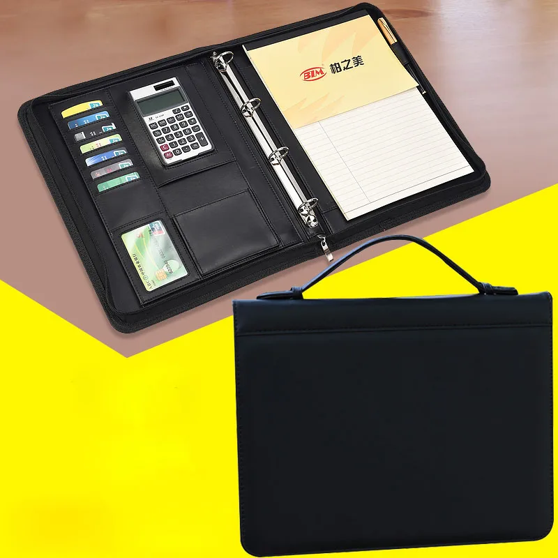 YBGYZP Бизнес искусственная кожа padfolio binder с ручкой, портфолио менеджера - Цвет: black has handle