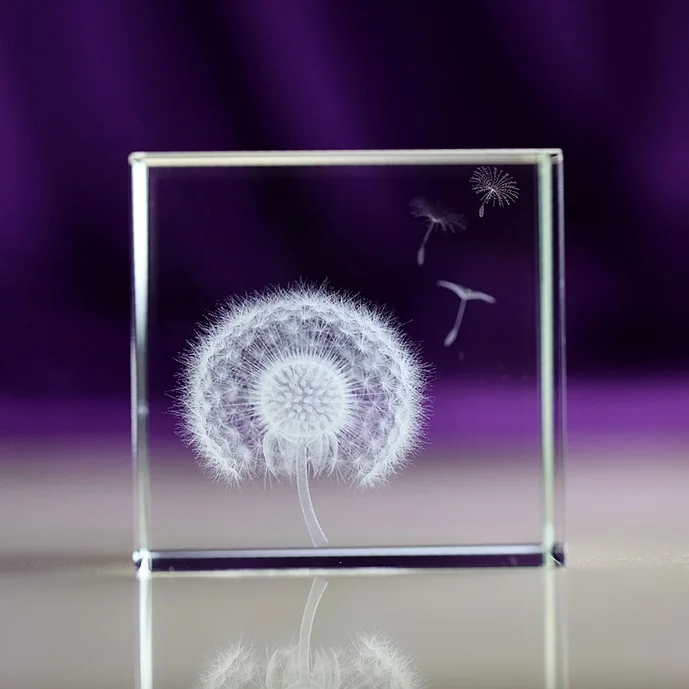 

Free shipping unbeliveable 3D laser Dandelion plate cube for home decoration gifts