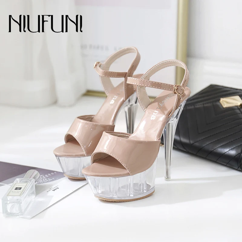 

Transparent Crystal Fashion Peep Toe Women's Sandals Solid Color New Stiletto Waterproof Platform Wedding Sandals Sexy Women