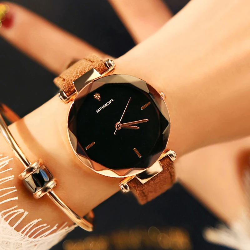 SANDA Fashion Simple Stly Women Watches Luxury Golden Genuine Leather Ladies Watch Women Gold Dress Clock relogio feminino P218