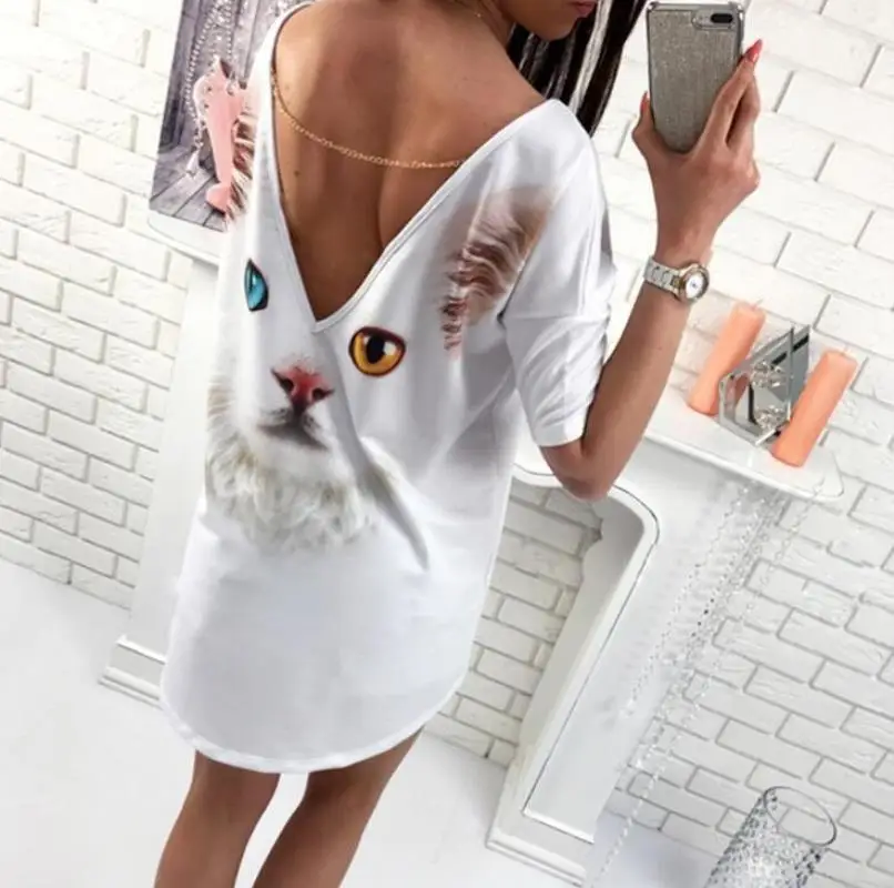 White Printing TShirt 3D Cat Butterfly T-Shirt Women Tops Casual Female Round Neck Short Sleeve Fashion Top Tee Shirts Plus Size