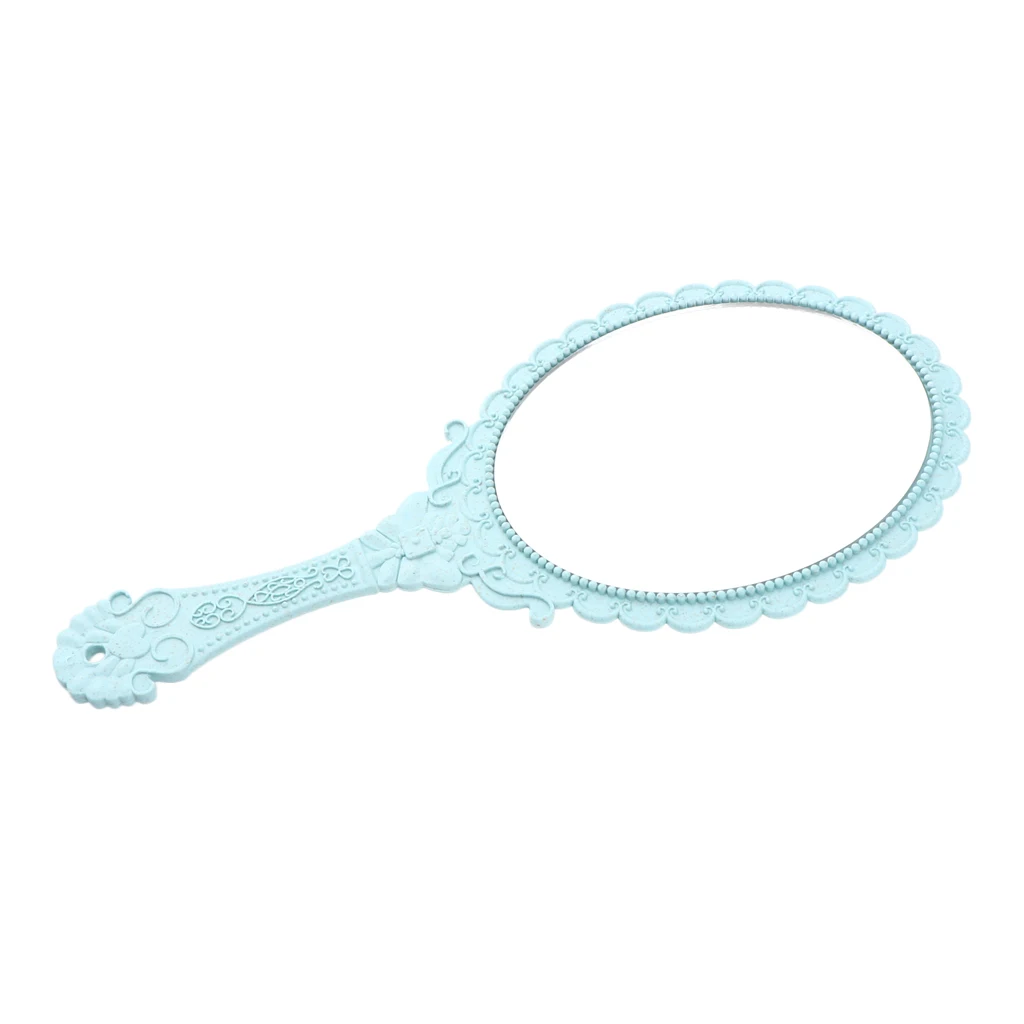 Decorative Antique Style Oval Handheld Mirror With Handle Embossed Rose Design For Makeup Cosplay