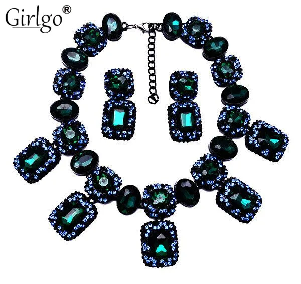 

Girlgo ZA Vintage Gem Crystal Shiny Jewelry Set Wedding Statement Jewelry For Women Bohemian Luxury Collar Choker Necklaces Hot