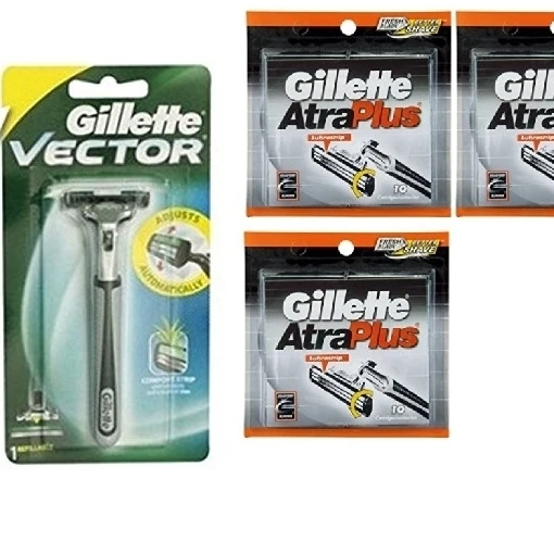 Vector Plus Razor Handle + Atra Plus Refill Razor Blades 10 ct. (Pack of 3)