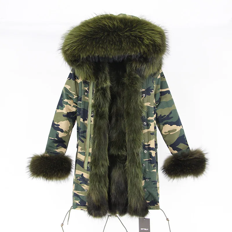 OFTBUY 2019new parkas зимняя куртка женская парка натуральный мех пальто натуральный большой енот меховой воротник Лисий меховой вкладыш - Цвет: Camouflage coat