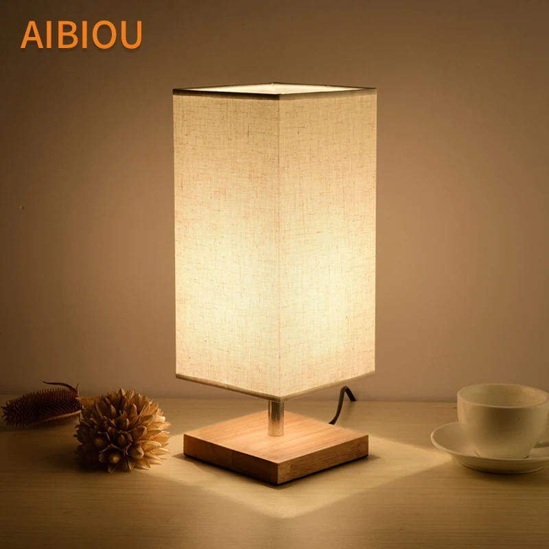 AIBIOU деревянный светодиодный настольный светильник с тканевым абажуром для гостиной гостиничная лампа для чтения спальни прикроватное освещение деревянные настольные светильники