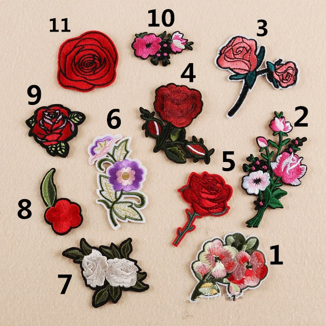 

1pcs bag Embroidered Rose Flower Applique Patches Sew Iron Patch Badge Bag Clothes Applique DIY Apparel Sewing Craft Needlework