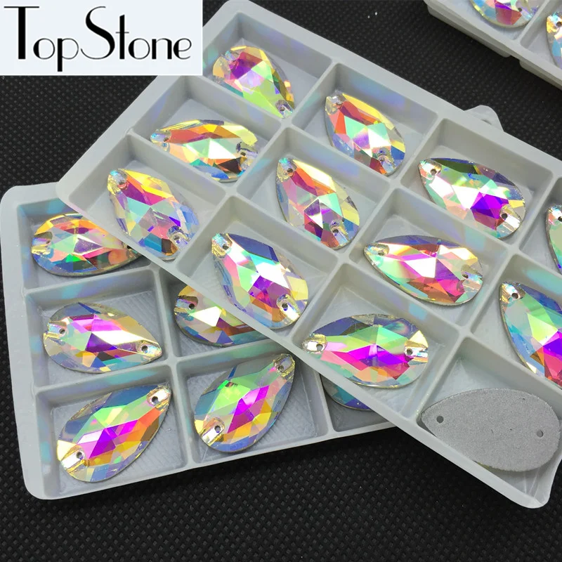 

All Sizes Glass Crystal Teardrop Sew On Stone Flatback 2holes Crystal Clear AB 7x12~22x38mm Drop Sewing Jewelry Beads