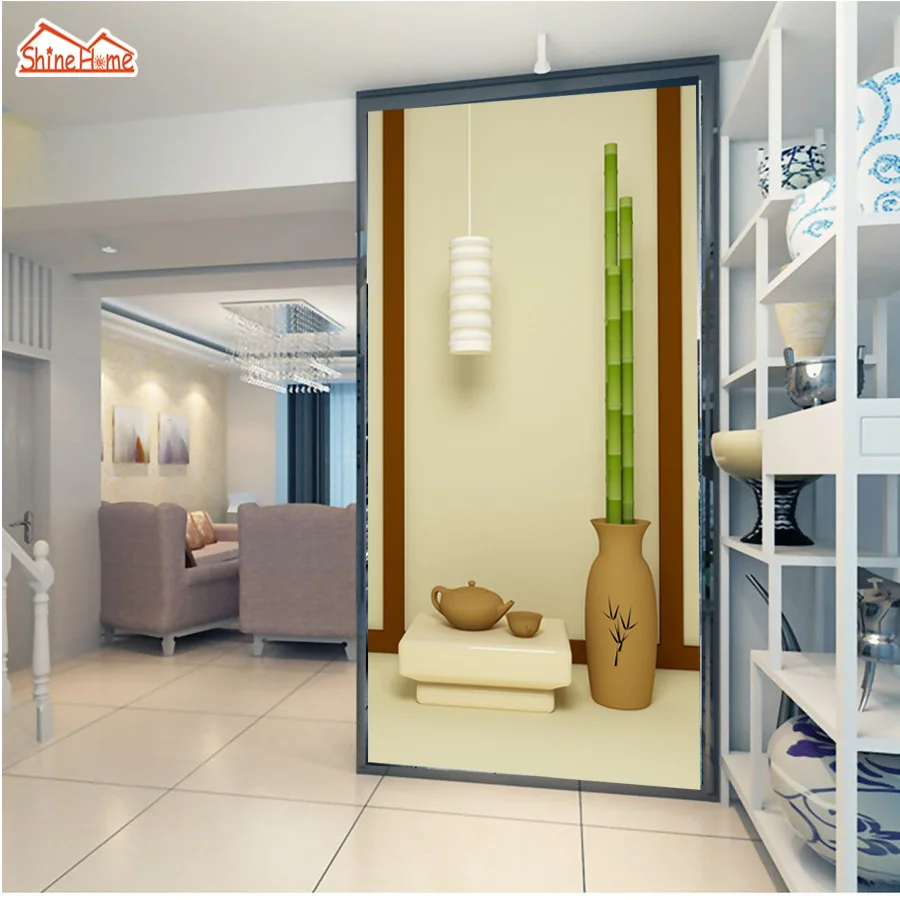 Us 13 75 45 Off Shinehome Bamboo Vase Tea Time Door Frame Spa Life Wallpaper For 3 D Living Room Wall Paper Mural For 3d Walls Wallpapers In