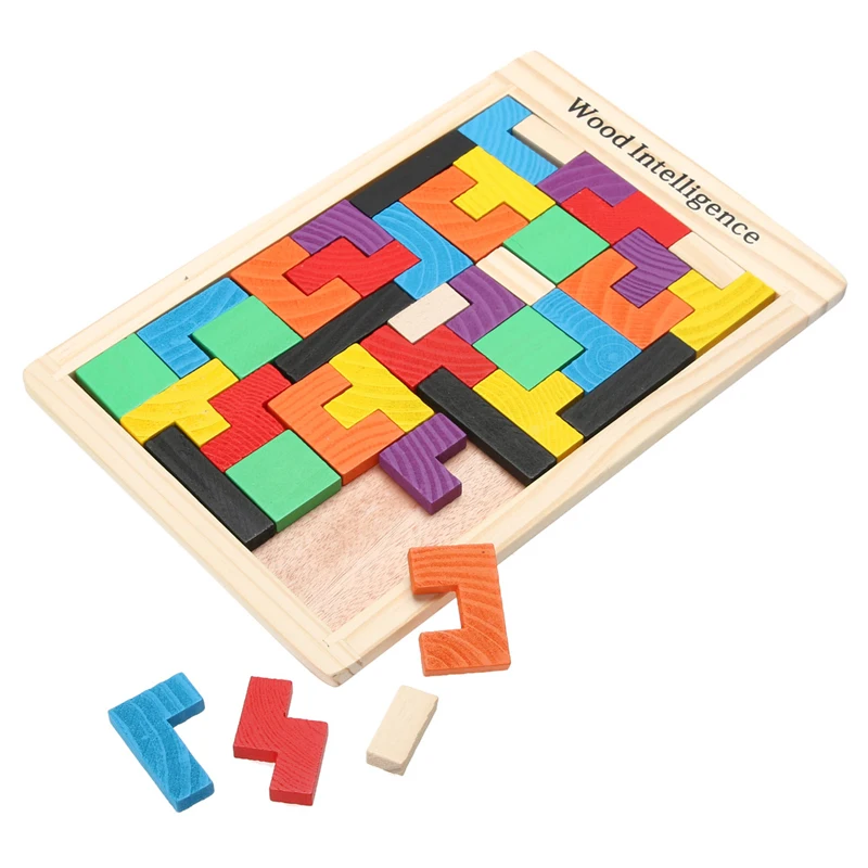 ColorY1ul Wooden Tetris Puzzle Tangram Brain Teaser Puzzle Toys Educational FL 