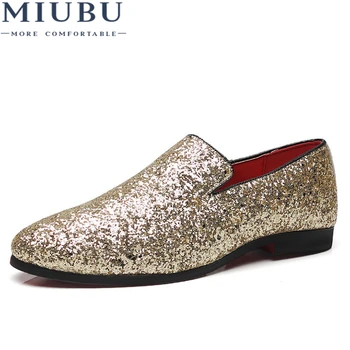 

MIUBU Luxury Brand Bling Paillette Men Loafers Charming Elegant Party Dress Shoes Gold Silver Black Big Size 38-48 Men Shoes
