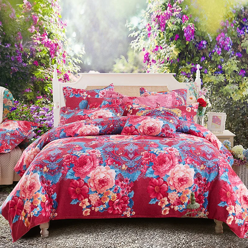 4pcs Set Bedding Set Love Idyllic Flowers Pattern Bed Linings