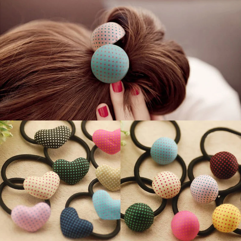

LNRRABC 3PCS/Set Girls Print Heart Pentagram Round Elastic Hair Bands Candy Color Lovely Hair Rope Hair Accessories Girls Child