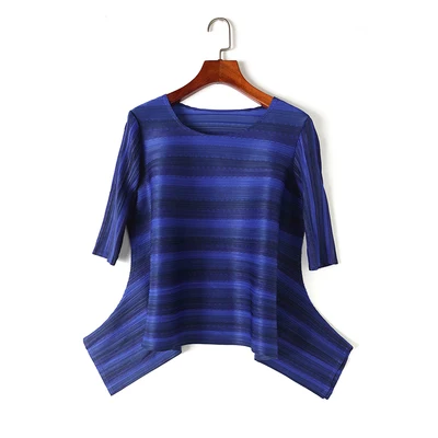 photo color FREE SHIPPING Fashionable stripe half sleeve fold irregular T-shirt+ straight Harem pants canister siut IN STOCK - Цвет: photo color