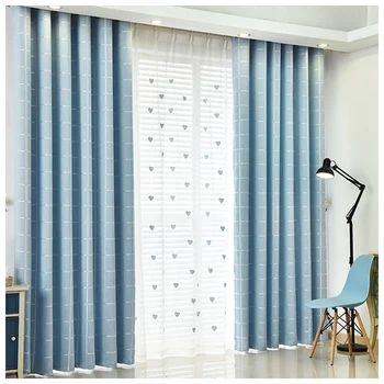 

RZCortinas Modern Plaid Jacquard Blackout Curtain for Living Room Simple Solid Cotton Linen Curtain and tulle curtain for window