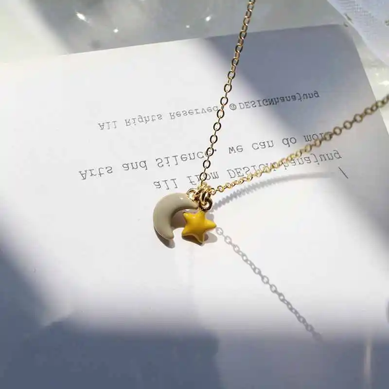 

Goodnight Necklaces Star and Moon Pendant Gold Color 925 Sterling Silver Fashion Women's Choker Necklace Jewelry 985174