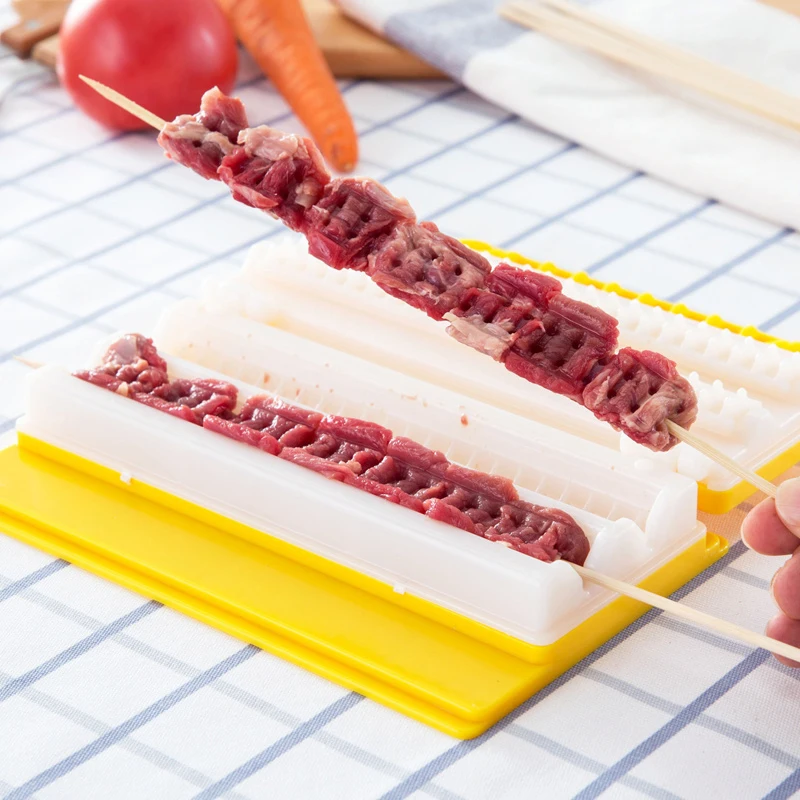 Double Row Barbecue Skewer Machine Wear Meat String Device Portable Maker Single Row Outdoor Kitchen Wear Flesh BBQ Tools