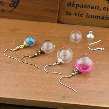 

10pair 10-16mm hollow glass ball with earring wire cap set stainless steel cooper material orb glass vials glass bottle earin
