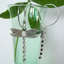 Navachi Стрекоза мелкий кристалл белый GP серьги-кольца оптом SMT1106