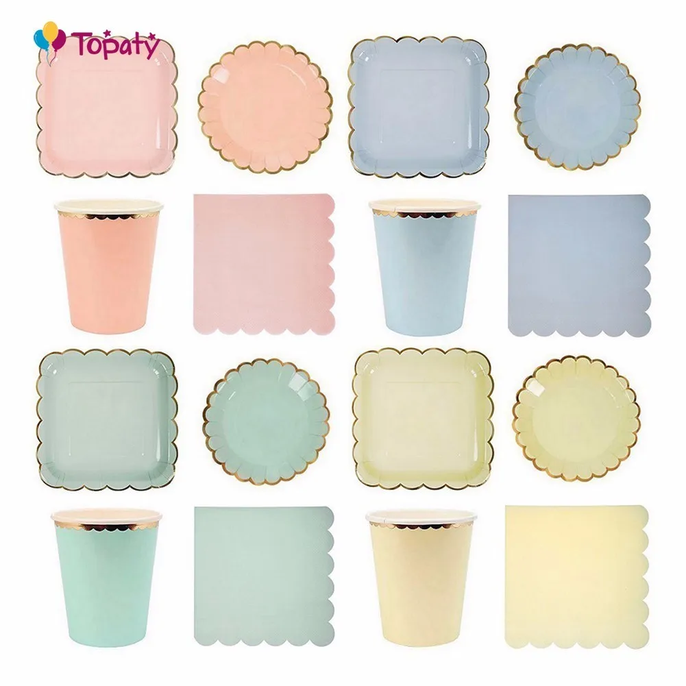 

44Pcs/Set Metallic Solid Color Dinner Paper Tableware Plates Cups Napkins Carnival Party Decor Wedding Christmas Supplies