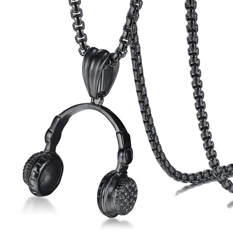 Music DJ Headphone Pendant Necklaces Stainless Steel Chain Men Women